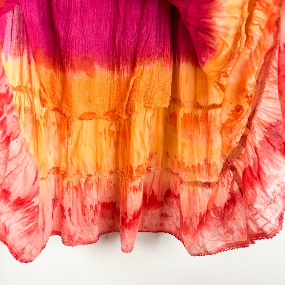 Vintage Bohemian Embroidered Tie Dye Drawstring Waist Midi Skirt Free Size - Picture 6 of 6